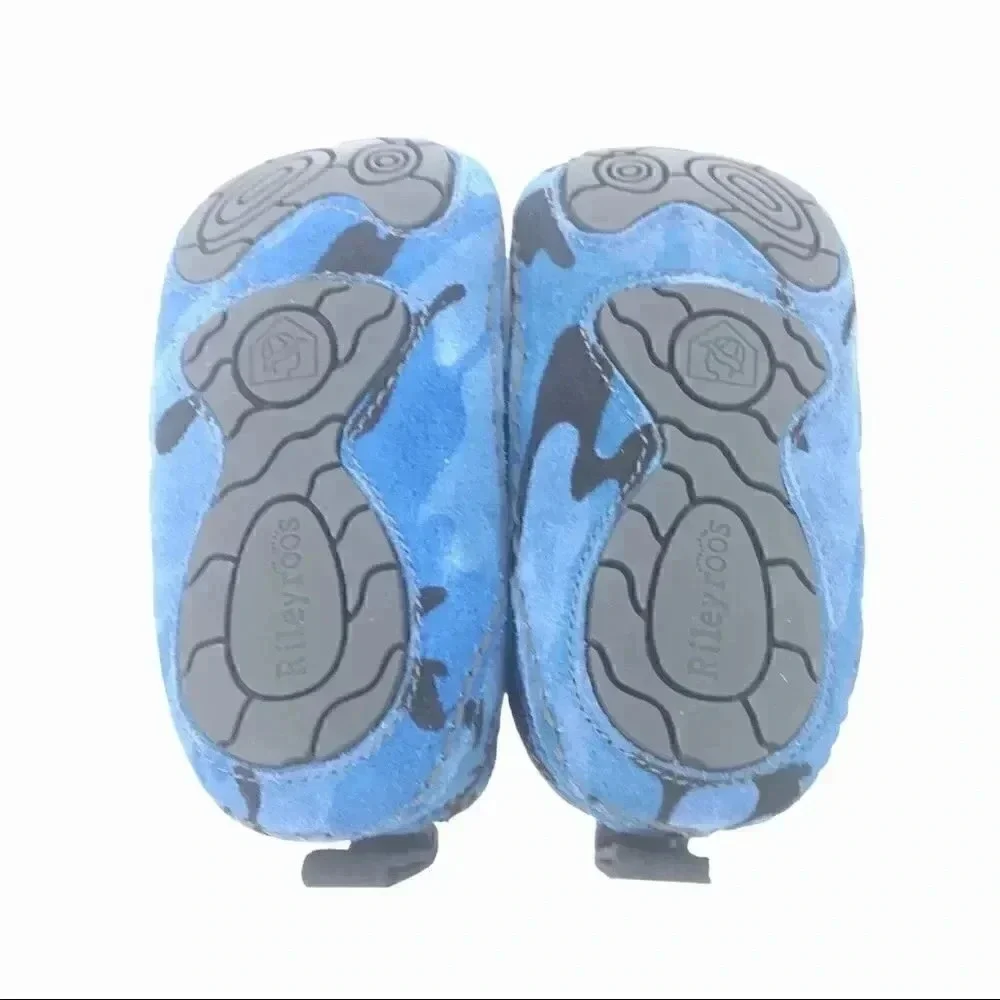 RILEYROOS BOOTS 6-12 MONTHS CHUKKA IN BLUE CAMO BABY WALKER BOOTIES SUEDE